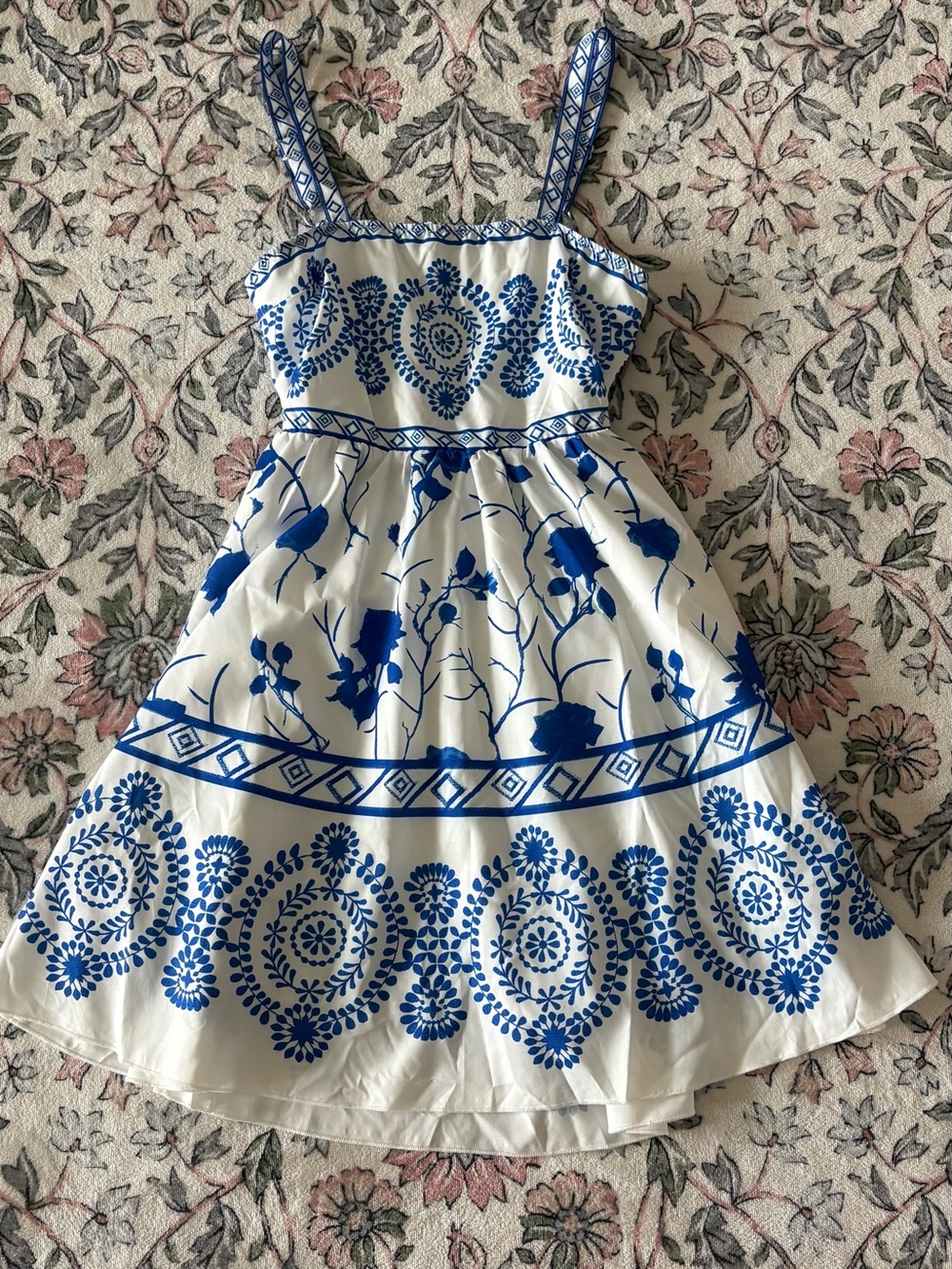 Girls White and Blue Floral Print Sundress